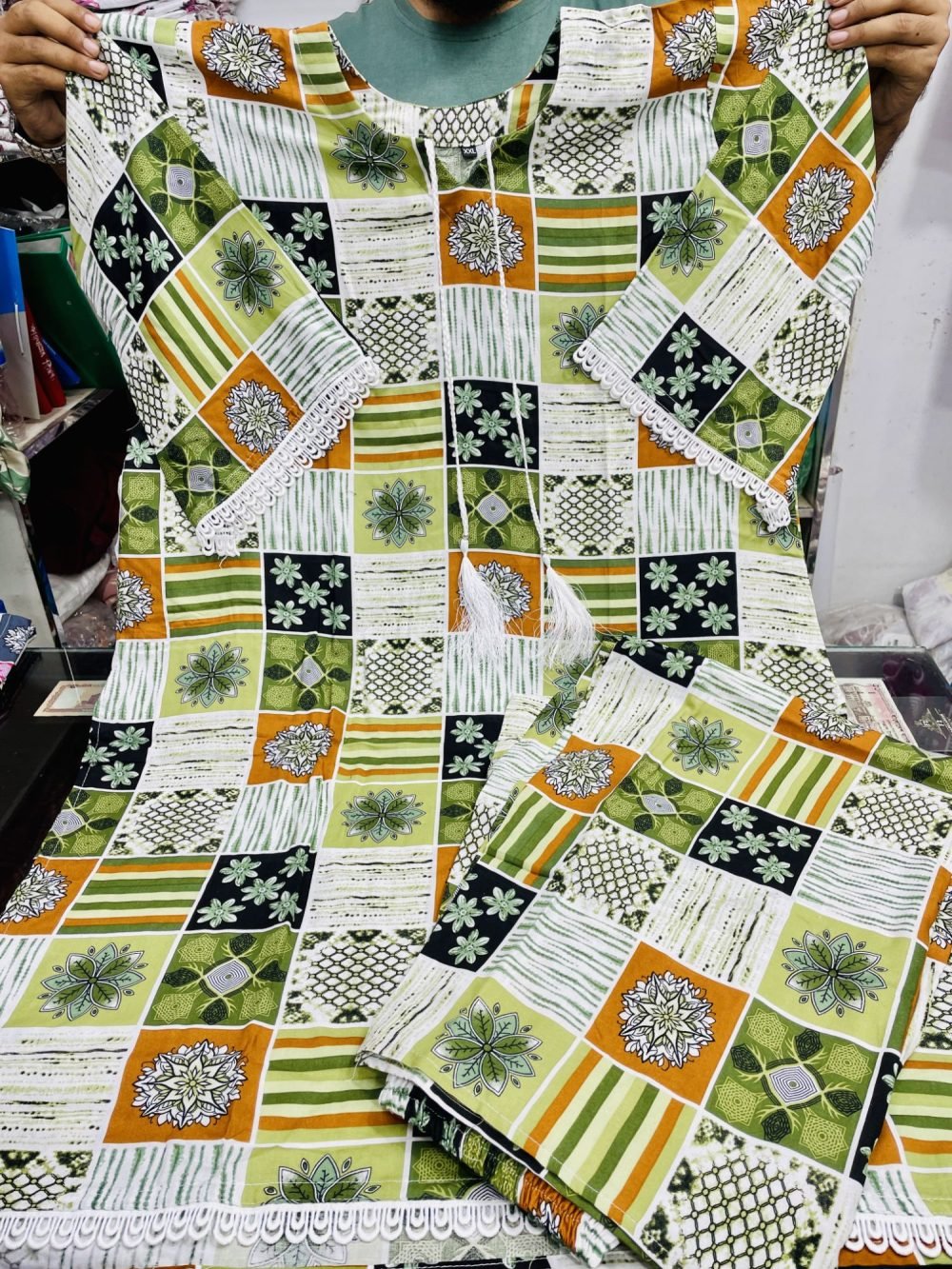 অরিজিনাল সফট চায়না লিলেন লেইস ওয়ার্ক টু-পিস কামিজ সেট