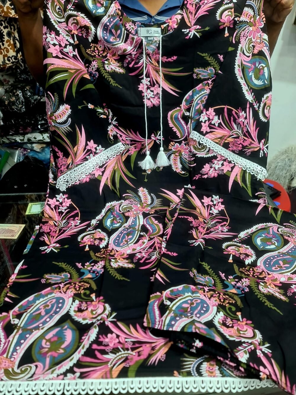 অরিজিনাল সফট চায়না লিলেন লেইস ওয়ার্ক টু-পিস কামিজ সেট