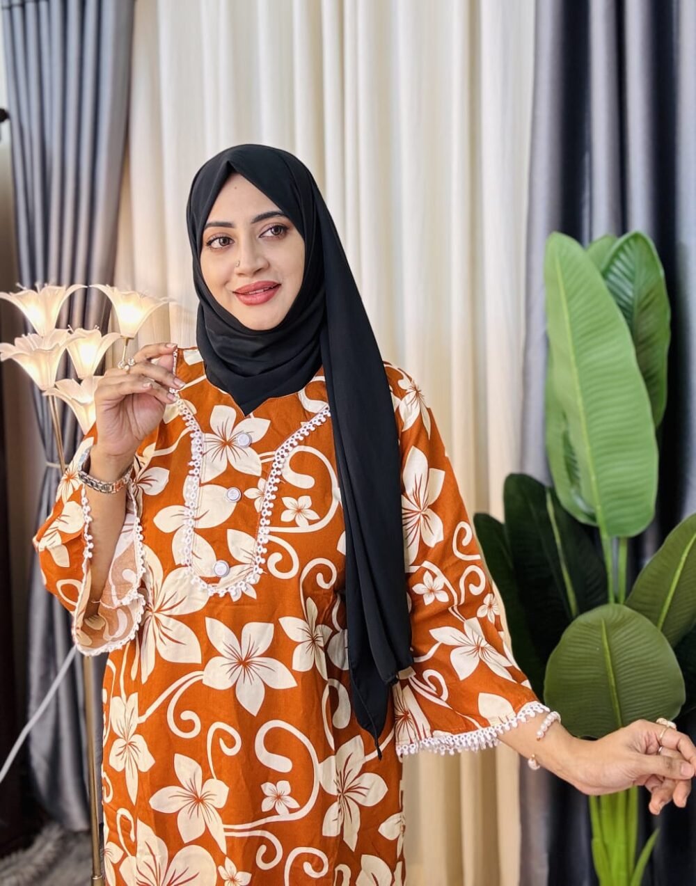 অরিজিনাল সফট চায়না লিলেন লেইস ওয়ার্ক টু-পিস কামিজ সেট