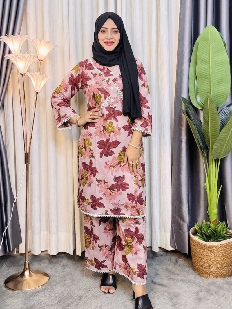 অরিজিনাল সফট চায়না লিলেন লেইস ওয়ার্ক টু-পিস কামিজ সেট