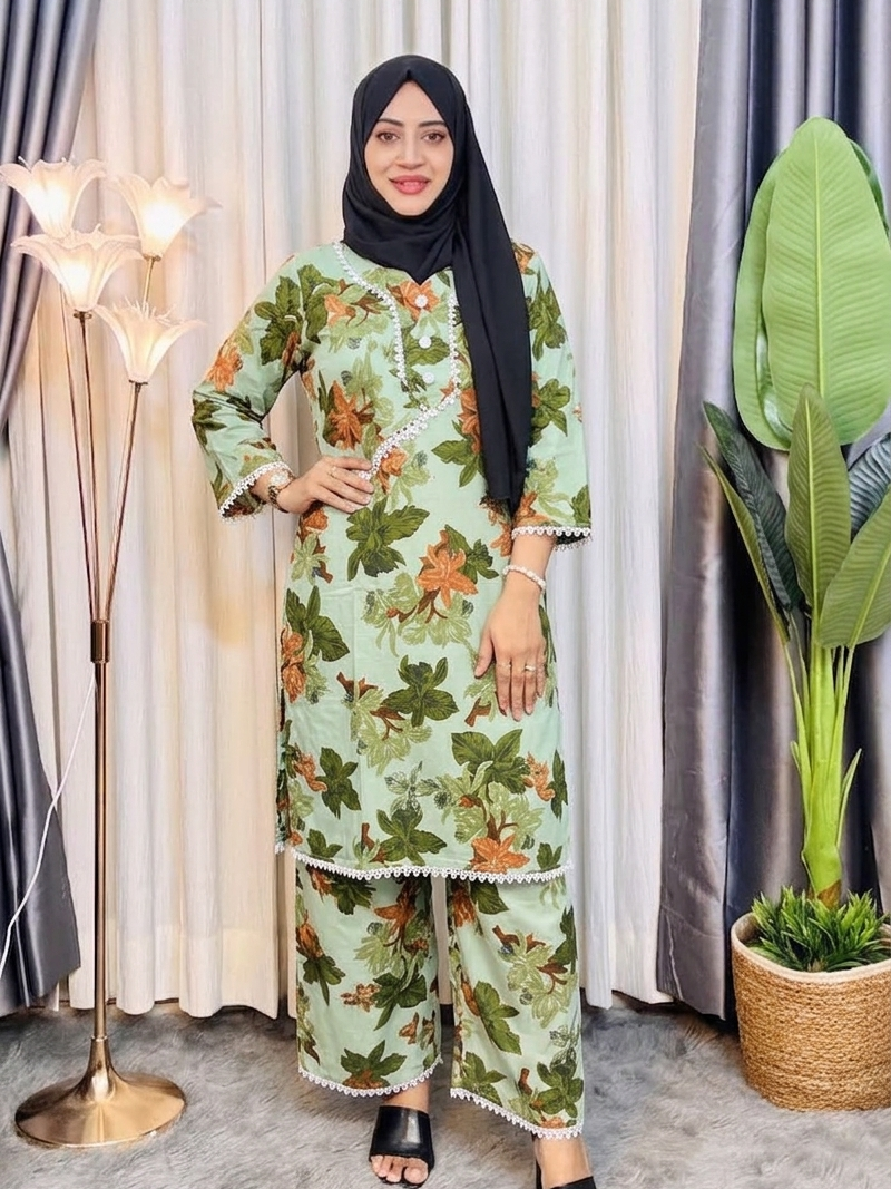 অরিজিনাল সফট চায়না লিলেন লেইস ওয়ার্ক টু-পিস কামিজ সেট