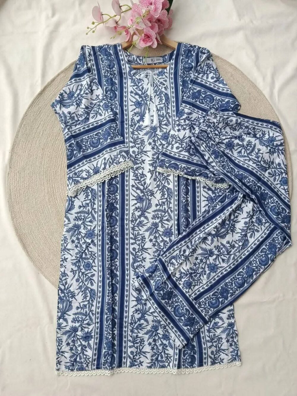 অরিজিনাল সফট চায়না লিলেন লেইস ওয়ার্ক টু-পিস কামিজ সেট