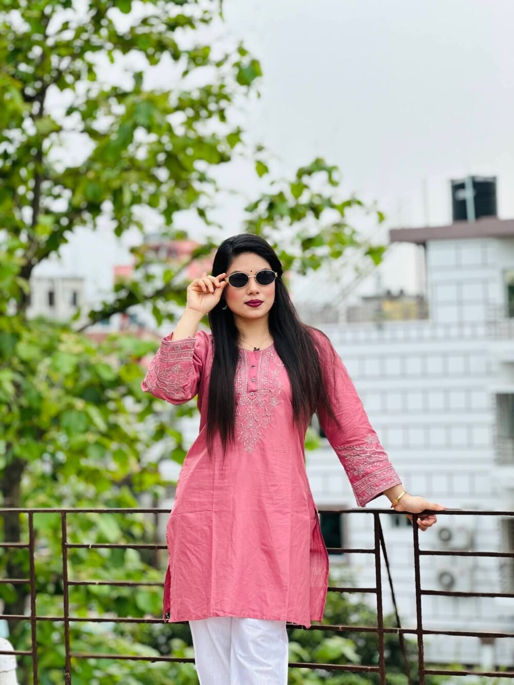 আরং কটন এমব্রয়ডারি টপ উইথ প্লাজো সালোয়ার | Premium Two-Piece Set