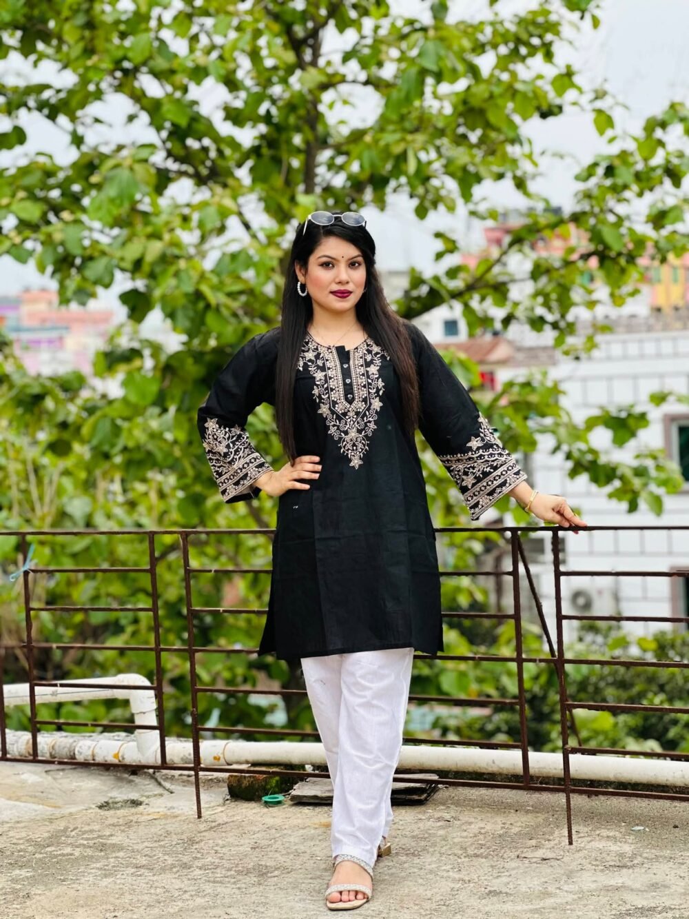 আরং কটন এমব্রয়ডারি টপ উইথ প্লাজো সালোয়ার | Premium Two-Piece Set