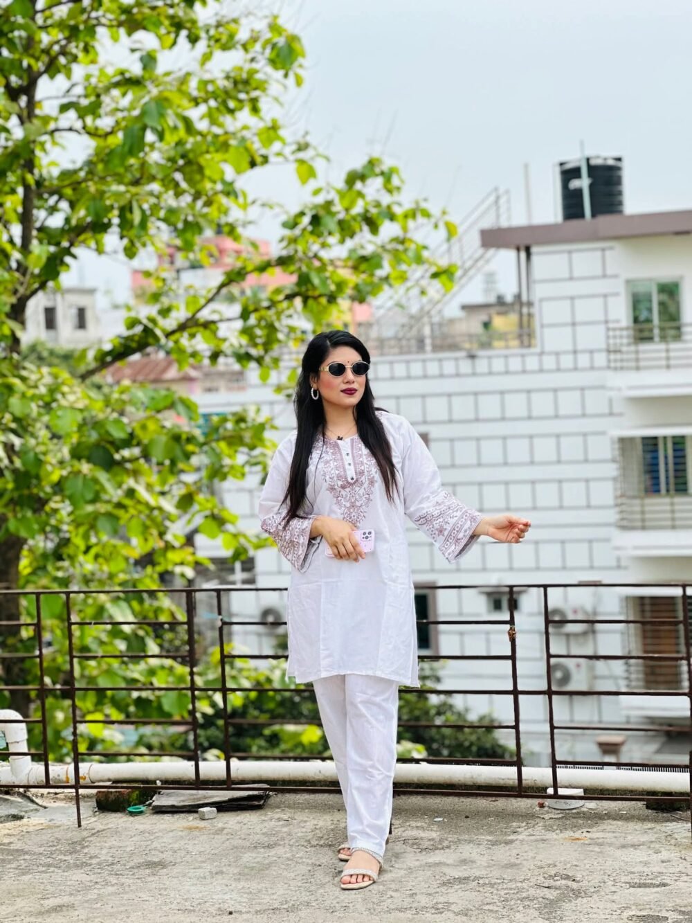 আরং কটন এমব্রয়ডারি টপ উইথ প্লাজো সালোয়ার | Premium Two-Piece Set