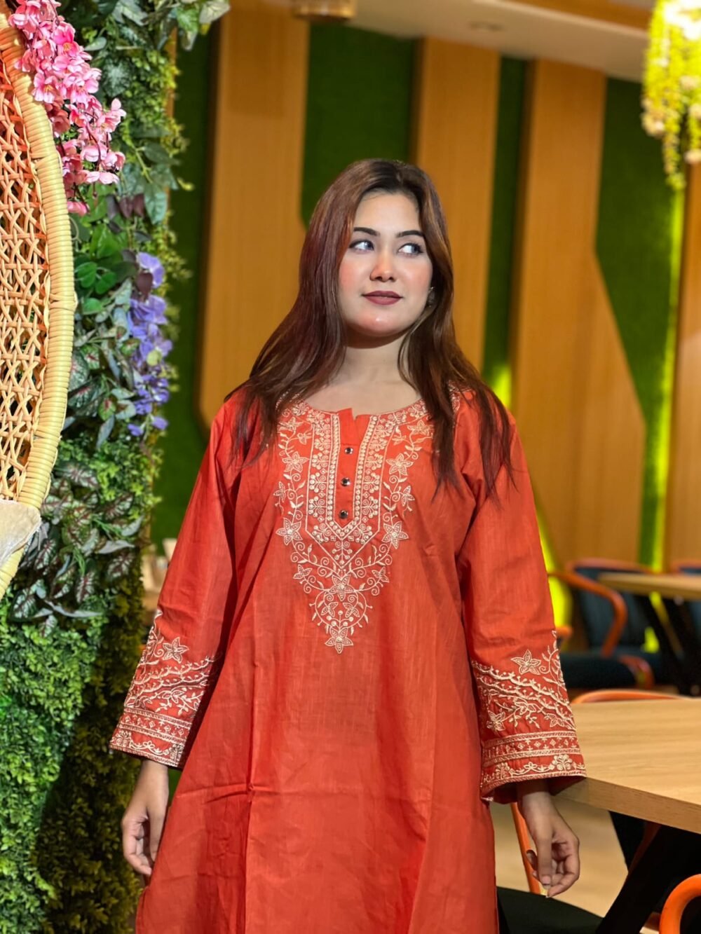 আরং কটন এমব্রয়ডারি টপ উইথ প্লাজো সালোয়ার | Premium Two-Piece Set