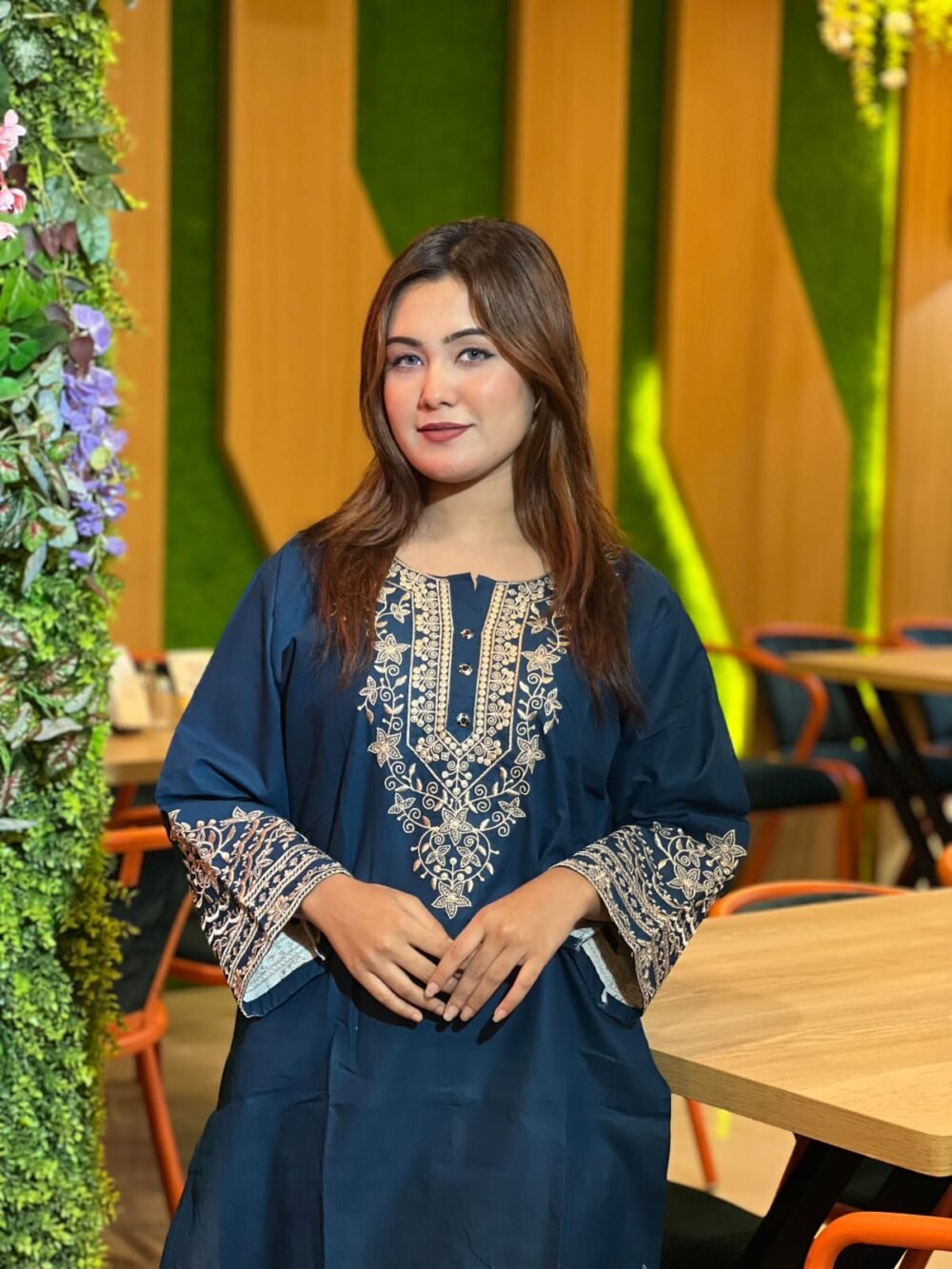 আরং কটন এমব্রয়ডারি টপ উইথ প্লাজো সালোয়ার | Premium Two-Piece Set